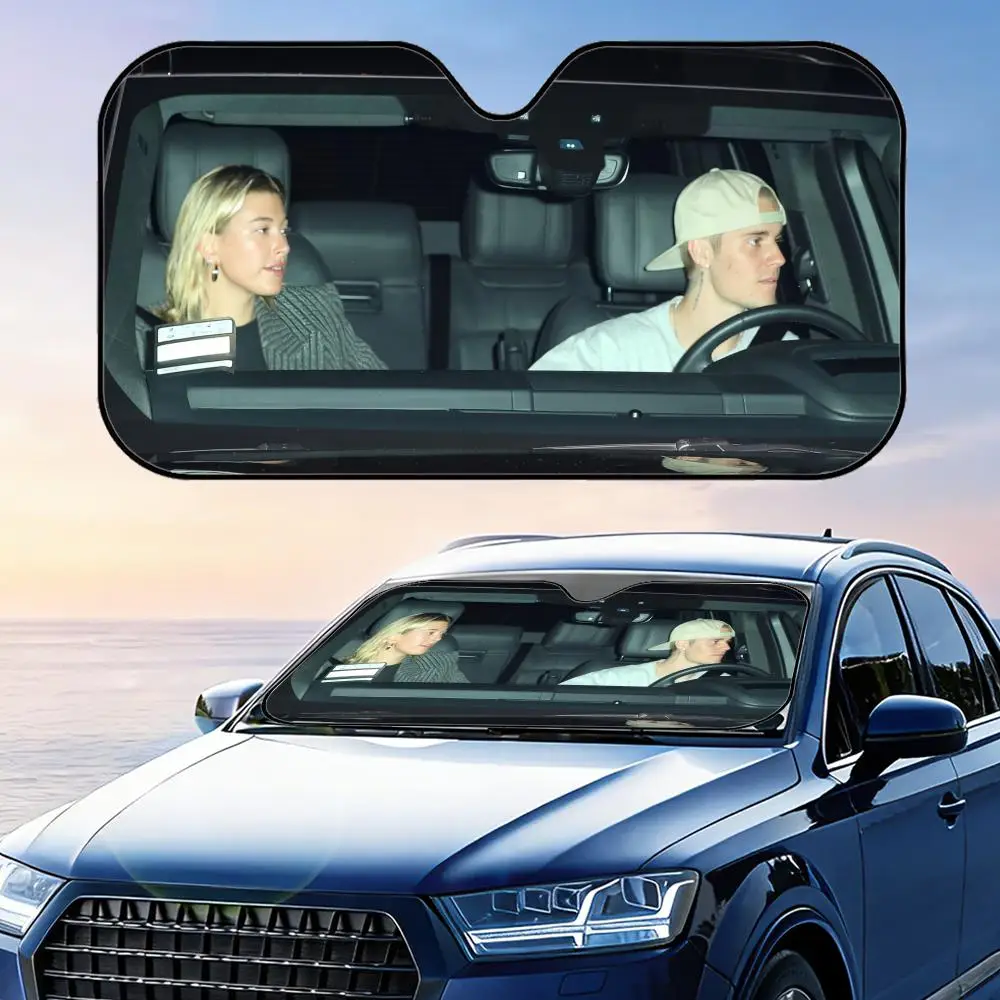 

J-Justin B-Bieber Funny Sun Visor Foldable Car Windshield Sun Shade UV Protection Reflective Heat Insulation Reusable Cover