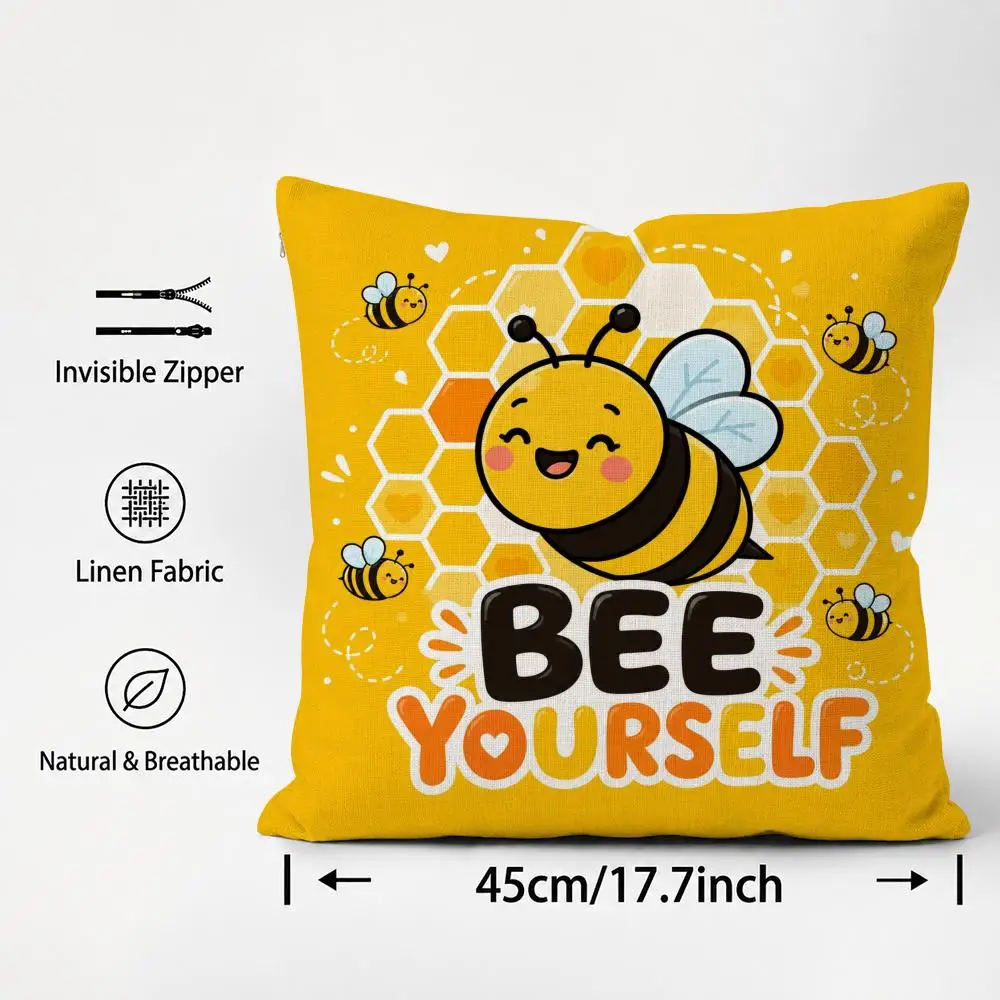 Pattern bee yourself Cushion Cover Cushion Covers Natural Linen Breathable Sofa Bedroom Decor Pillowcase