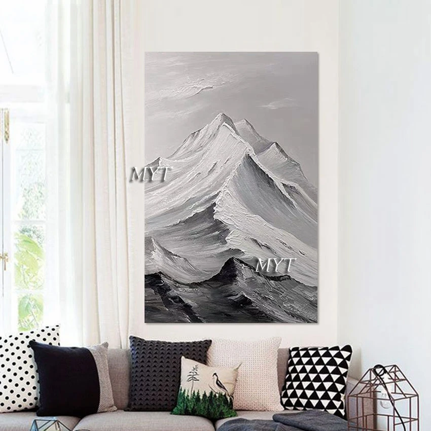 Pure Handmade Big Size Palette Knife Mountain Scenery Black White Abstract Oil Painting Artwork Luxury Wall Art Showpieces