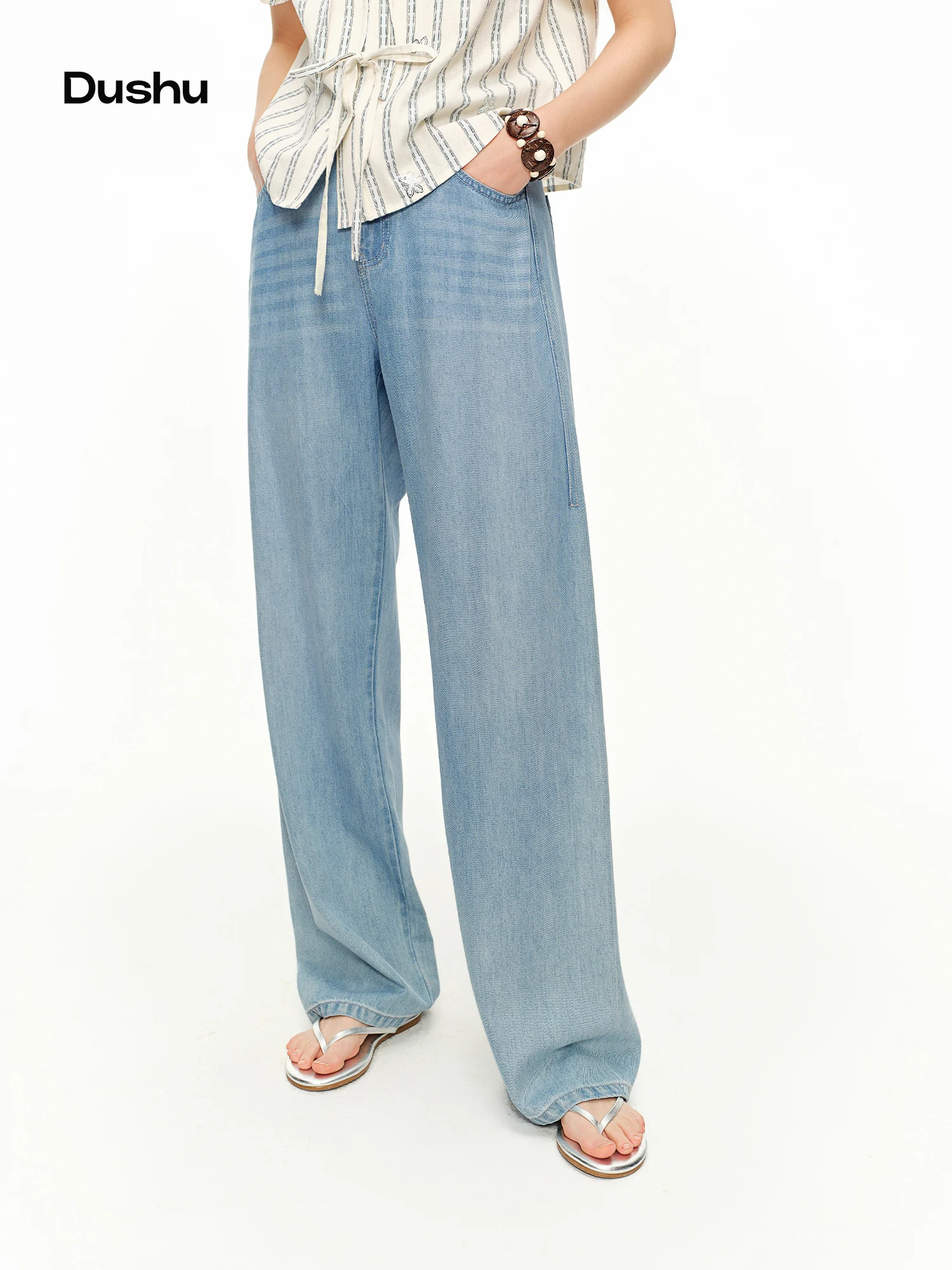 

DUSHU 2026 Summer Women's Straight Leg Denim Jeans - Lightweight Casual Trousers for Daily and Summer Outings