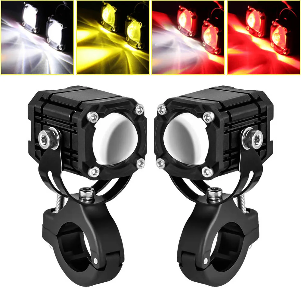 

Pop 2pcs Motorcycle Mini LED Driving Headlights With Switch Color Auxiliary Spotlight Moto Fog Light Accessories