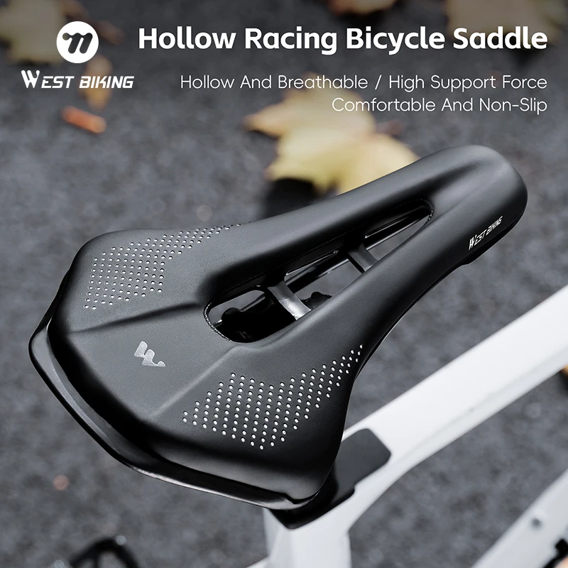 WEST BIKING Hollow Bicycle Saddle Ultralight Racing Road Bike Seat PU Waterproof MTB Ergonomic Cushion Cycling Seat Bike Parts