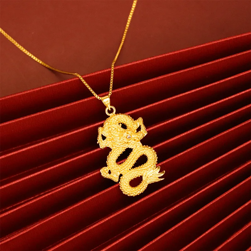 

Luxury 24K 9999 Pure Gold real gold Women's Dragon Pendant Women's Necklace