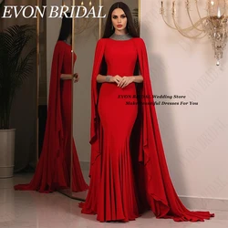 EVON BRIDAL Red Formal Evening Dresses Long Shawl Sleeves Satin Celebrity Red Carpet Dress Saudi Arabia Women vestidos de noche