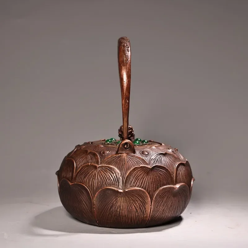 Vintage Copper Teapot with Gem Inlay Handmade Metal Kettle Ornament for Home Desktop Decor Unique Craft Gift Wholesale Bulk