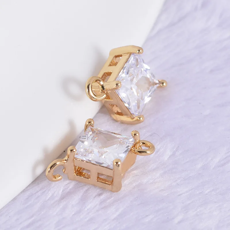 20pcs Micro inlay zircon jewelry DIY accessories 7mm hollow square double hung hang  jewelry