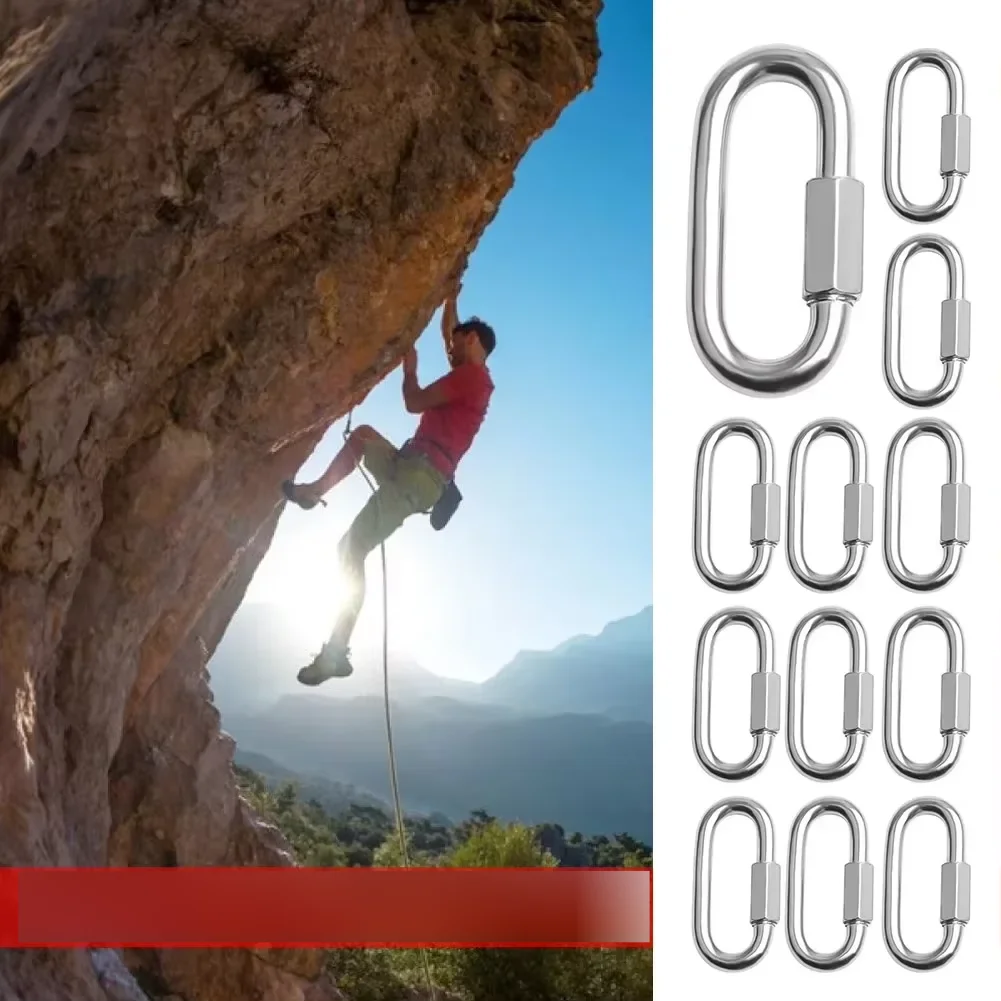 Stainless Steel Oval Quick Links Carabiner Safety Snap Hook D-Lock Climbing Carabiner Buckle Climbing Gear