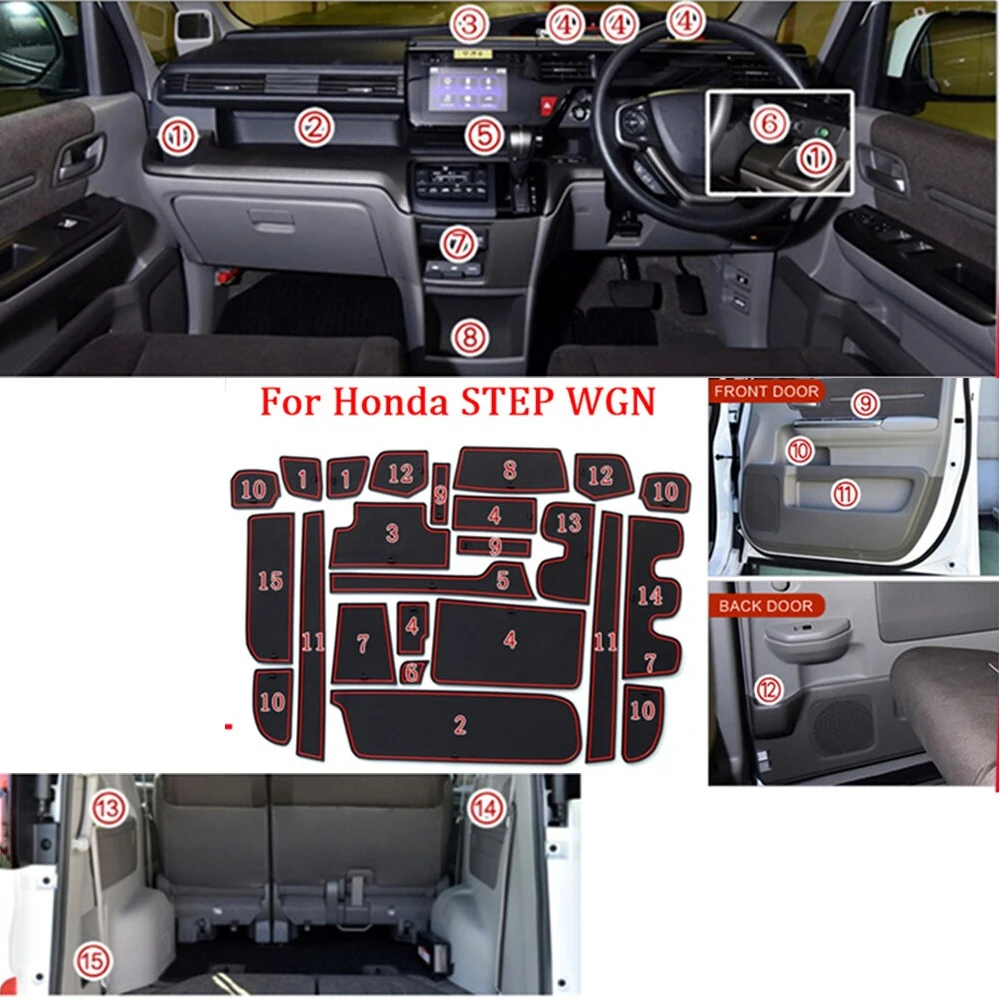 For Honda Stepwgn 5th Gen RP1 2 3 4 5 2015 2016 2017 2018 2019 2020 2021 Anti-slip Rubber Door Groove Mat Coaster Accessories