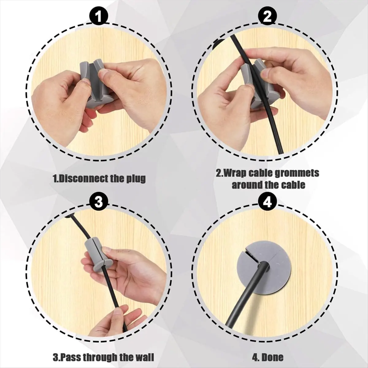 A63K& 2Pcs Cable Routing Kit for , Cable Feed Through Bushings for 1Inch Wall Hole, Ethernet Cable Wall Grommet,Gray