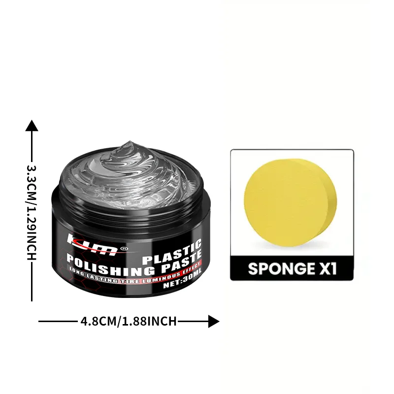 30ml Car Tire & Plastic Polishing Paste Long Lasting Luminous Restorer For Dashboard Bumper Rubber Parts With Sponge