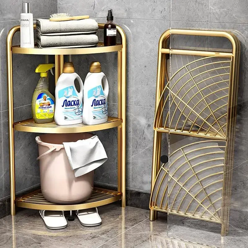 Folding Bathroom Organizer Storage Rack Shelf 4 Tier Floor Bathroom Racks