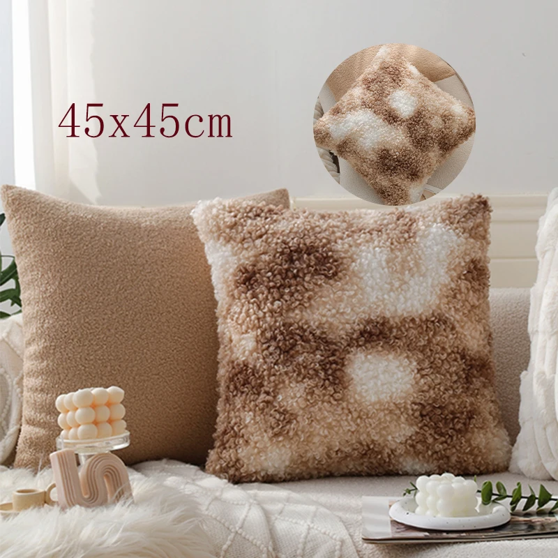 

Gradient Brown Wool Roll Cushion Cover High Quality Personalized Warm Home Soft Pillowcase 45x45cm for Office Living Room Sofa