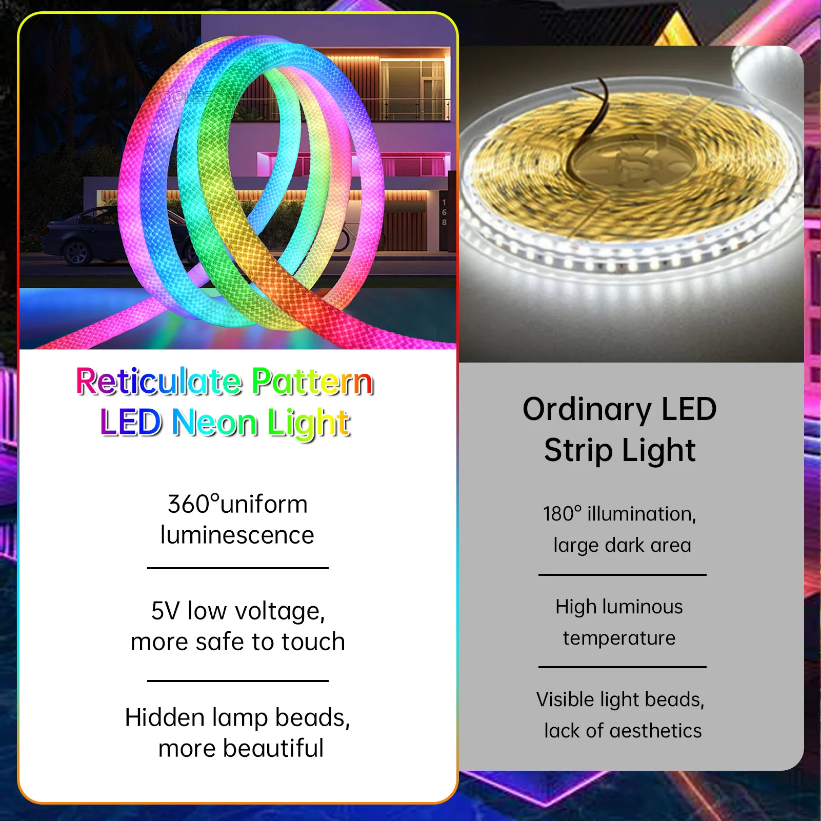 Strisce LED RGBIC indirizzabili WS2812B 360 °   Impermeabile IP67 Smart App Control 5V USB Dream Color Rope Light per interni ed esterni