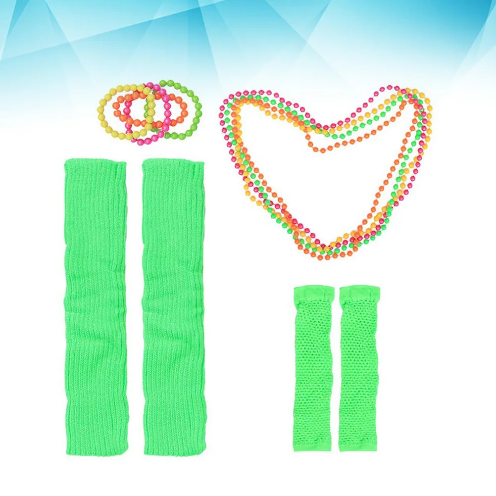 

Легкое праздничное платье, неоновое ожерелье, браслеты, перчатки без пальцев, рукава для ног, готические тематические аксессуары, неоновое ожерелье из бисера