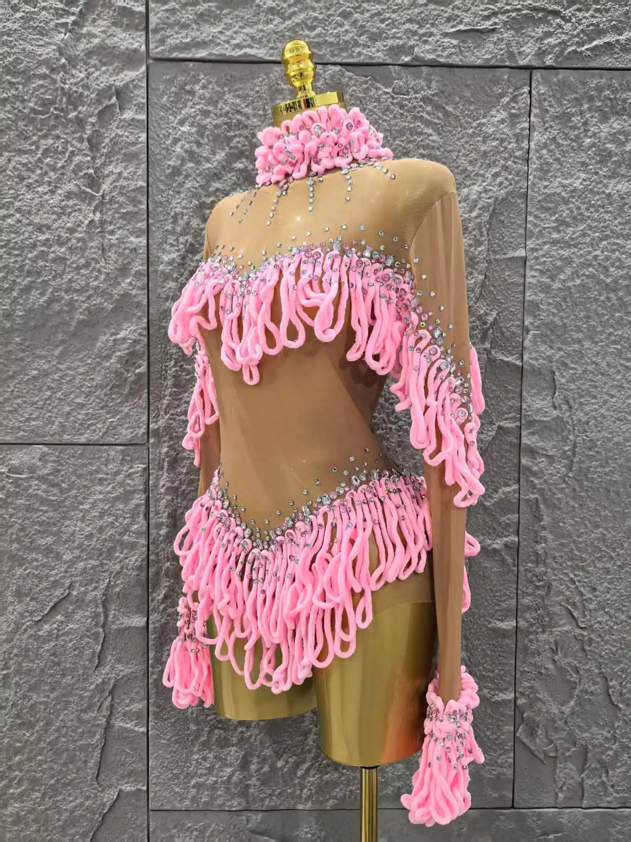 منفعل المرأة طويلة الأكمام مثير شبكة انظر من خلال Bodycon فستان قصير شرابات ملونة ملهى ليلي أداء الحفلات مرحلة ارتداء