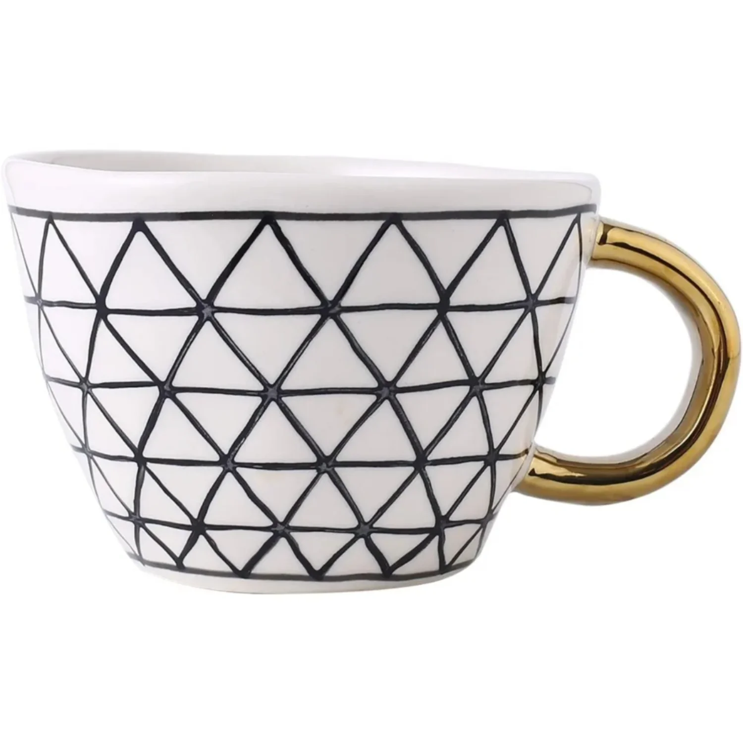 1pc 330ml Large Ceramic Coffee Mug Tea Mugs Cups with Golden Handle Modern Black and White Pattern Mugs Coffee Cups Drinkware