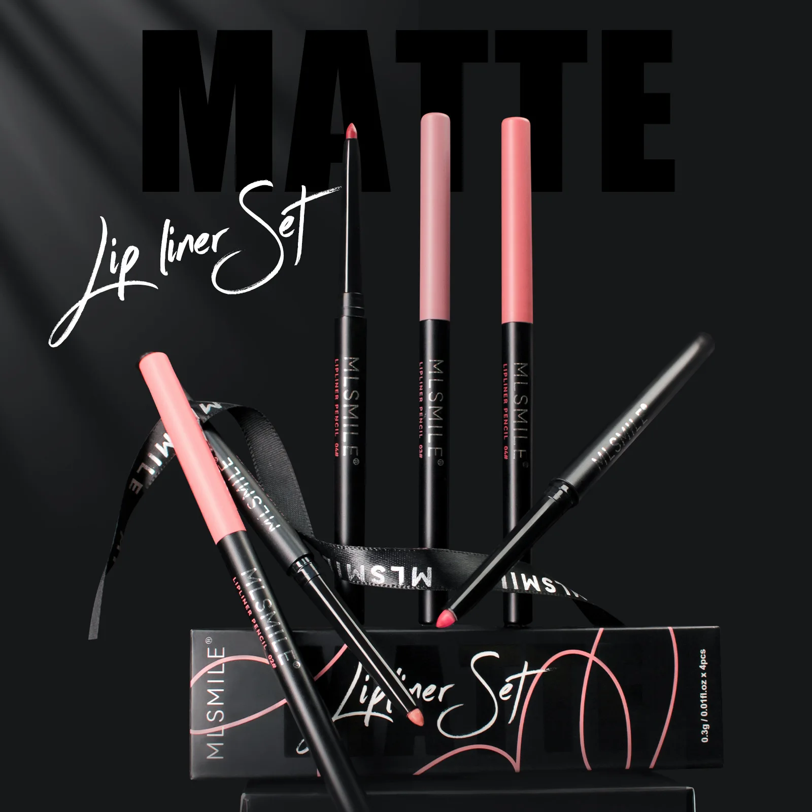 4 Color MLSMILE Lip Liner Set Waterproof Easy To Color Matte Lipstick Lip Liner Lipstick Hook Edge Doodle Lip Liner