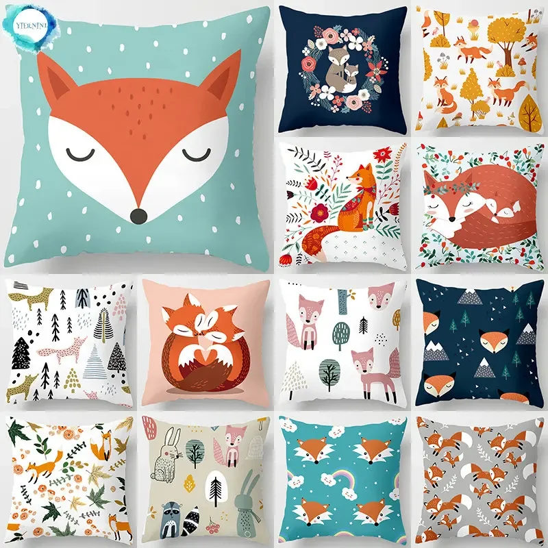 Cartoon Fox Animal Car Pillow Holding Case Cover Living Room Throwing Pillow Holdings 45*45 Sofa DecorationPillowCoverDecoration