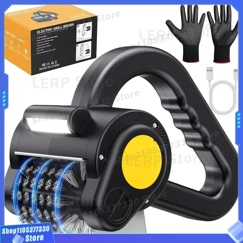 Wireless Electric BBQ Brush 4400mAh Rechargeable Grill Cleaner with LED Light 300RPM Powerful Outdoor Cooking Cleaning Tool