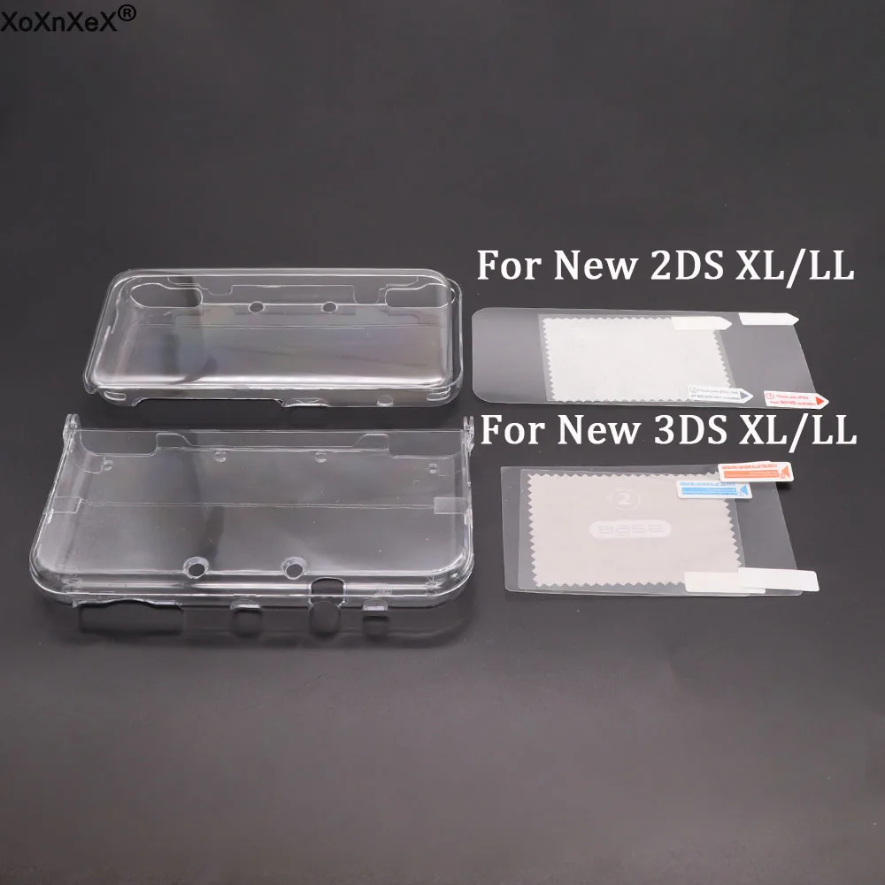 For New 2DS 3DS XL LL Clear Split Shell Transparent Protective Cover Case Screen Film LCD Screen Protector