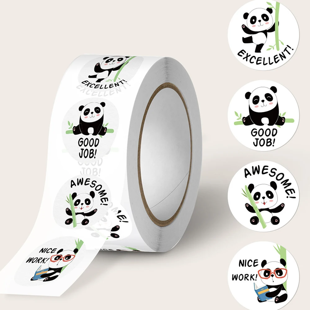 500pcs 2.5cm Cute Animal Panda Label Stickers Roll For Envelope Good Job Encourage Praise Reward Tag Excellent Awesome