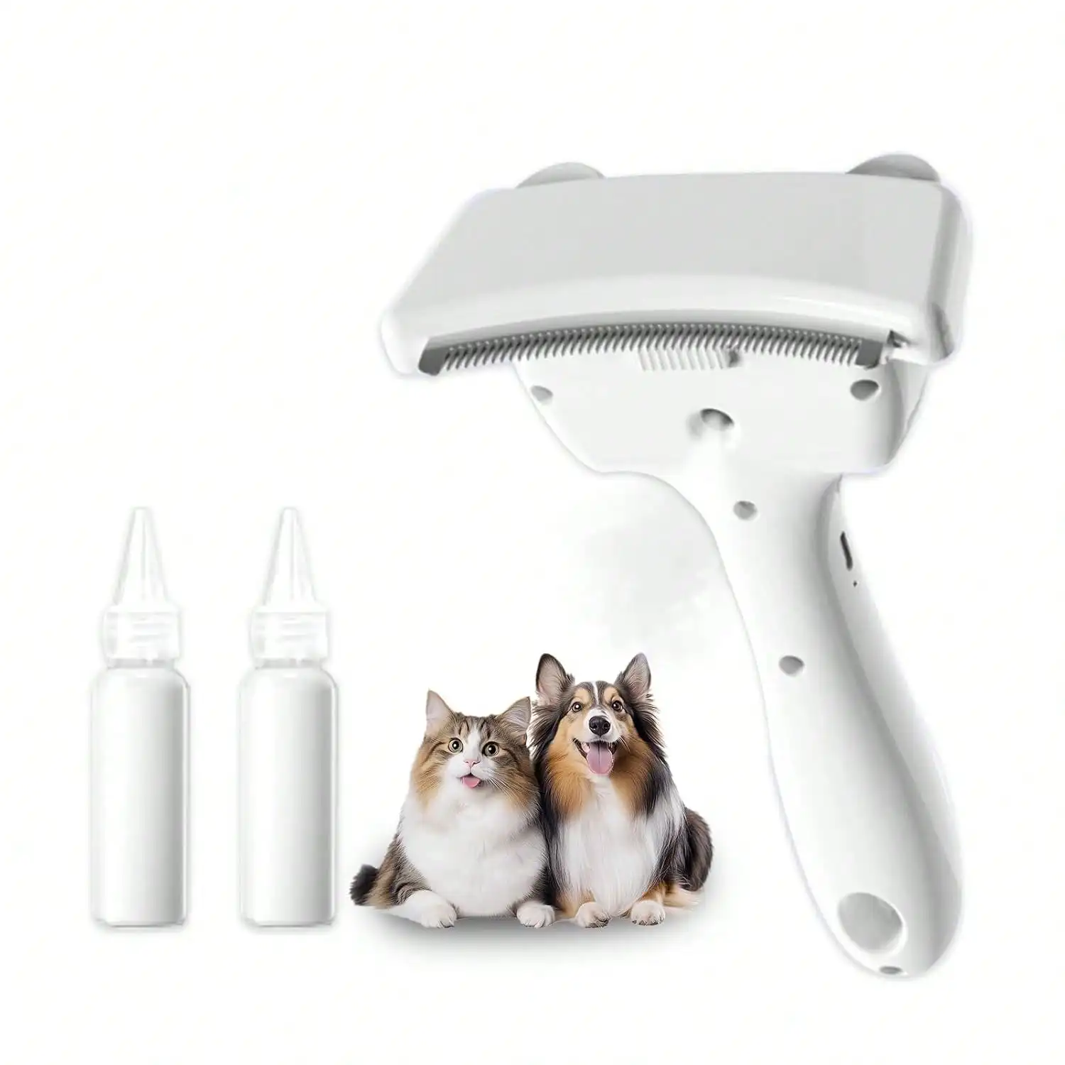 

3 In-1 & Dog Steam Comb Long Short Hair Any Size & Dog Hair Removal & Shedding, Two Spray Mode With, Brush Haired Release Button - Include "2" Waterless Shampoo(White)