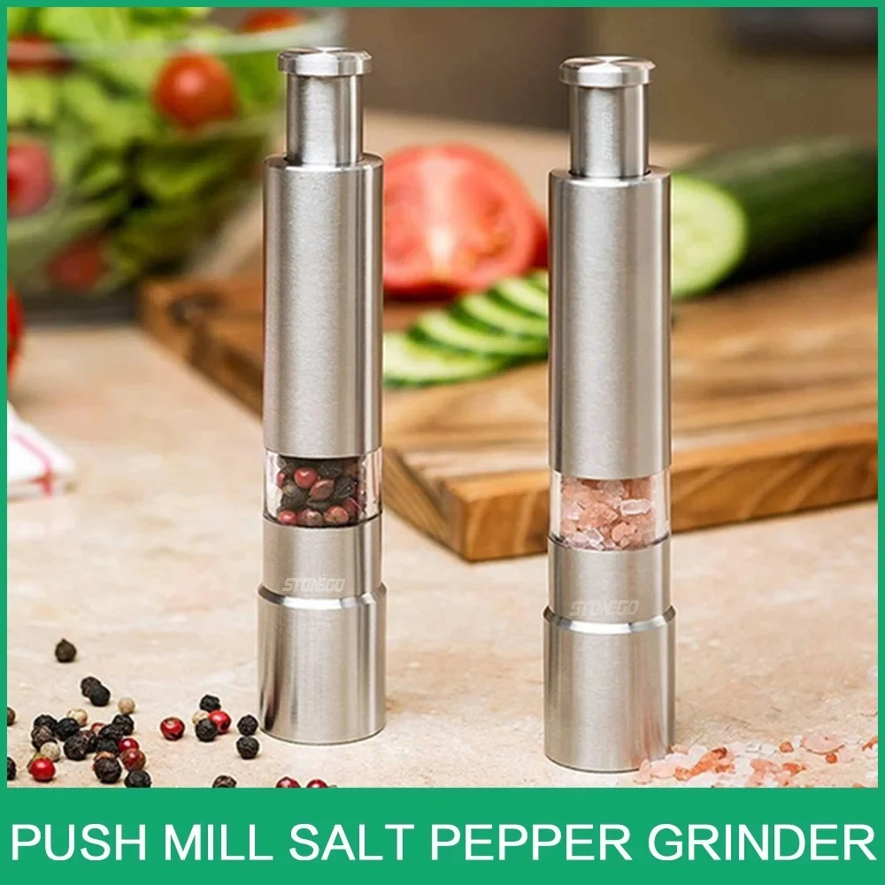 Novelty Thumb Push Pepper Mill Portable Salt Mill Manual Pepper Mill Salt Shaker Stainless Steel Spice Grinder Barbecue Kitchen