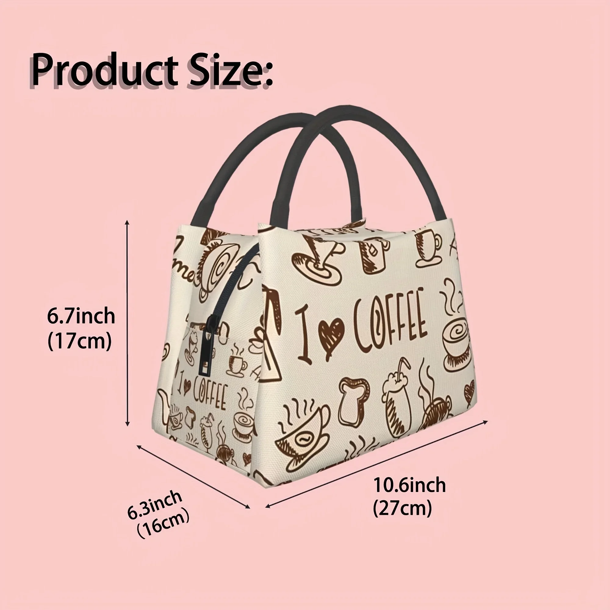 1pc Coffee Insulated Tote Bag with Design Lunch Bag for Camping Gift for Coffee Lover Coffee Bar Accessories