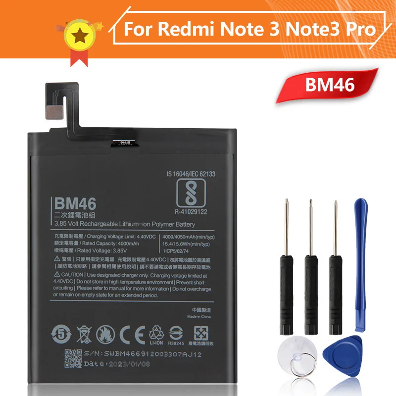 

BM46 Phone Battery For Xiao mi Redmi Note 3 Pro Hongmi Note3 Redrice Note 3 4050mAh BM46 Battery + Tool