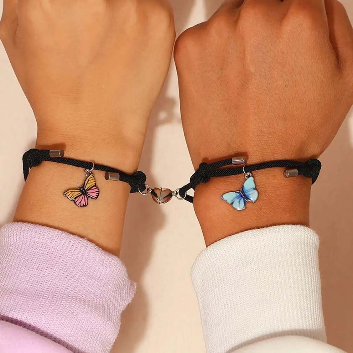 2 PCS/Set Butterfly Pendant Luminous Couples Bracelet For Women Lover Black Rope Charms Friendship Christmas Party Jewelry Gift