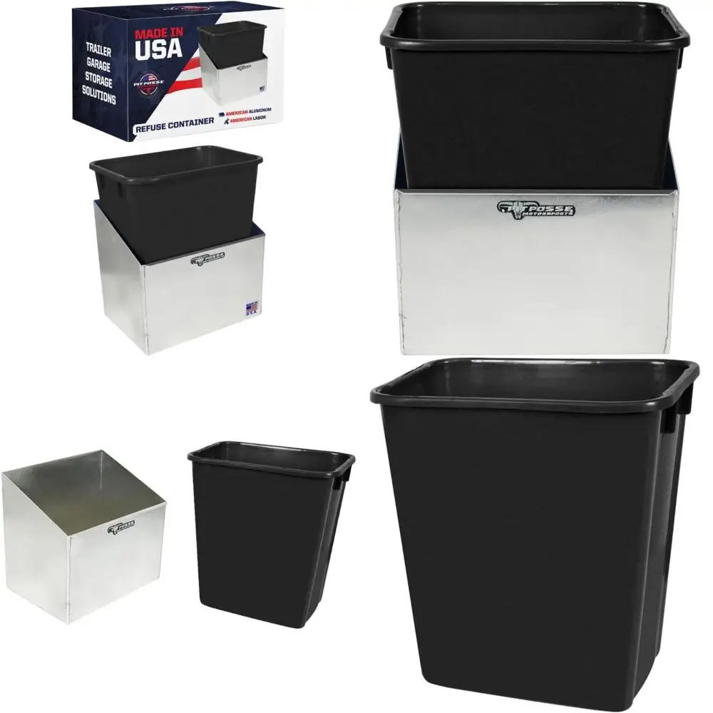 

Garage Trash Can Holder Organizer - Enclosed Trailer Storage Solution - Made in USA - Race Shop Storage Organizer for Enclosed S