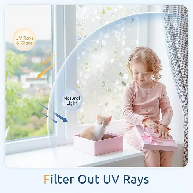 Window Privacy Film, Frosted Glass Window Film, Stained Glass Removable Decorative Privacy Sticker, 3D Autumn Leaf