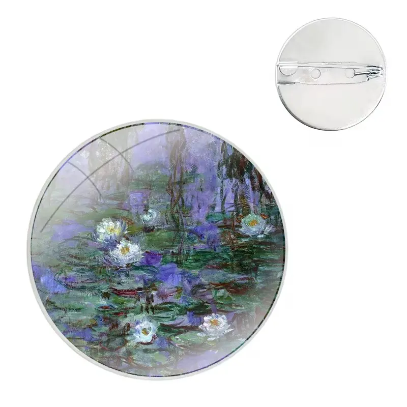 Glass Dome Brooches Badge Pins For Clothes Hat Shirt Lapel Bag Claude Monet Oil Painting Sunflower