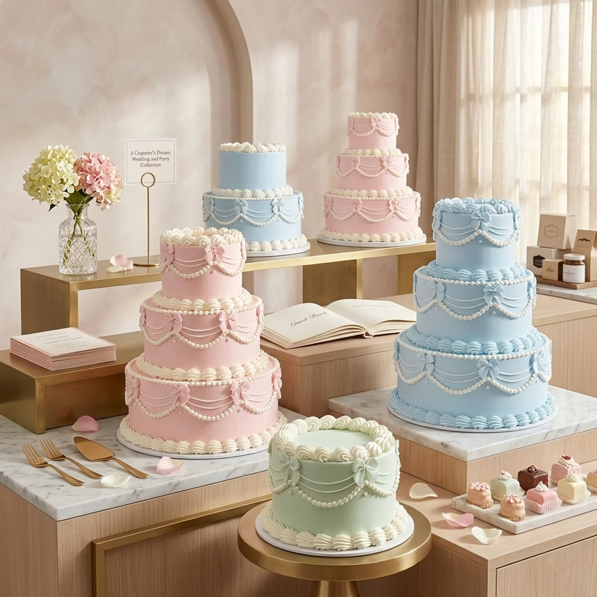 3-stöckiger rosa Kunstkuchen, 26 cm hoch, Vintage-Design mit Perlen und Schleifen, künstlicher Kuchen für Hochzeiten, Geburtstagsfeiern, Foto-Requisiten, Heimdekoration