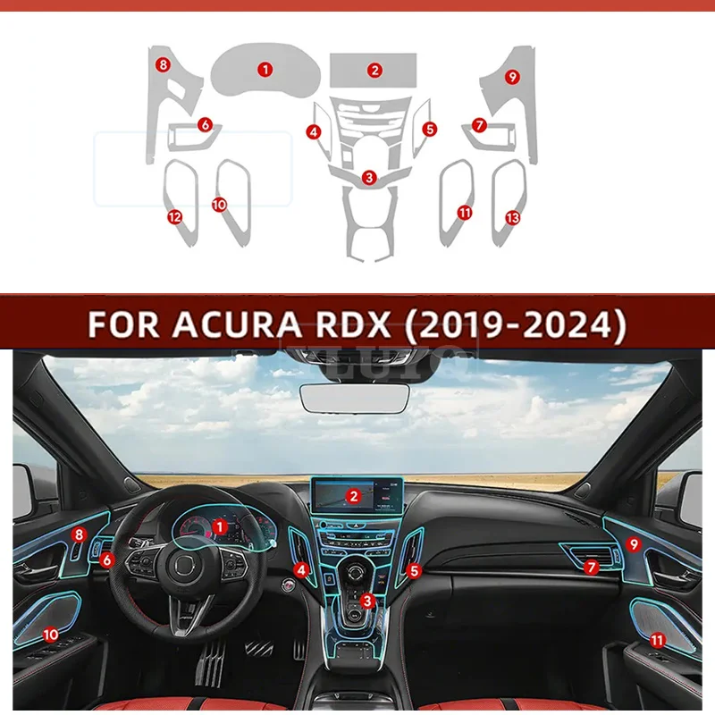 

For ACURA RDX 2019 2020 2021 2022 2023 2024 TPU Car Navigation Screen Film Gearbox Protective Sticker Anti-scratch Interior