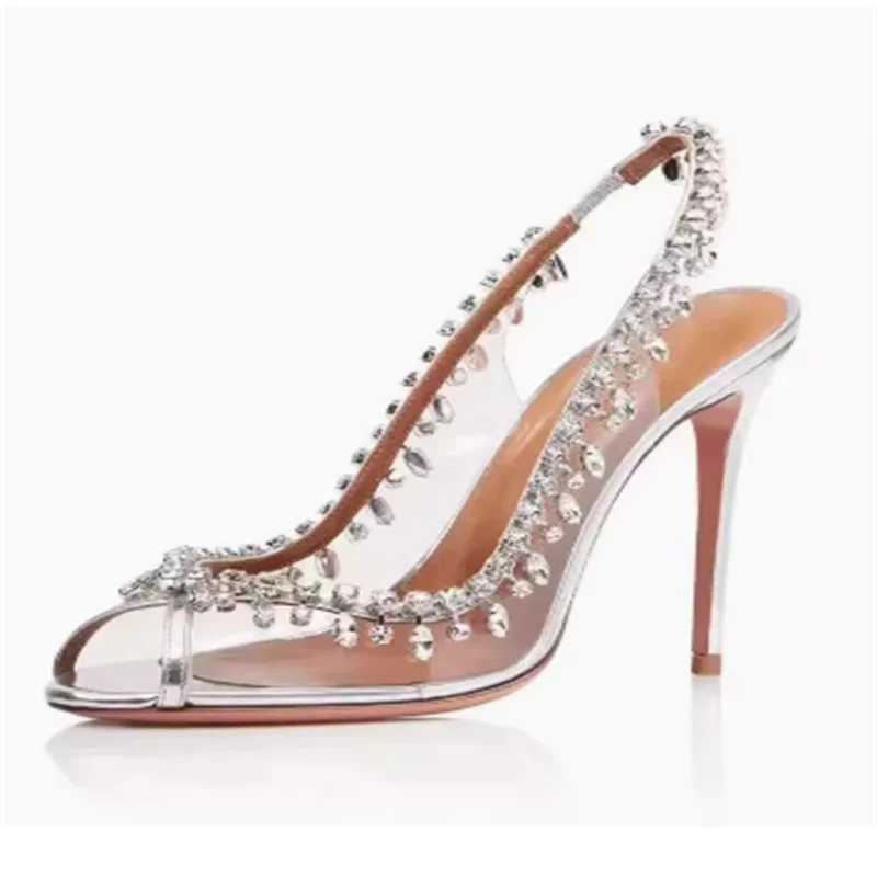 

Rhinestone Zapatos Mujer Vintage Sapato Feminino Sexy High Heel 2024 New Solid Shallow Female Shoes Fashion Women's Sandals