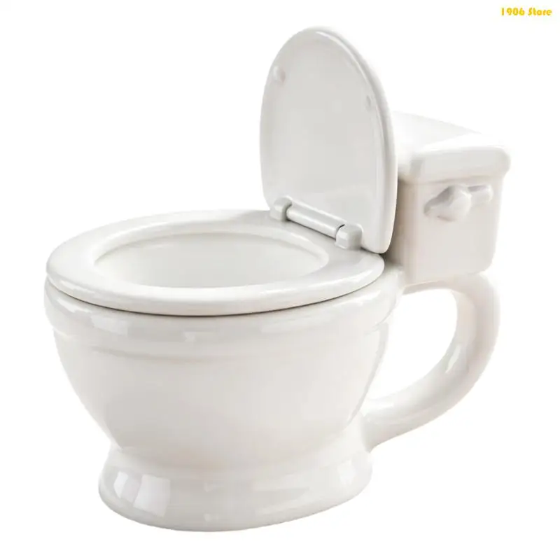 Funny Toilet Design Cup With Handle and Lid, PET Plastic Coffee Cup for Desk Use, Tea Service and Eye Catching Display