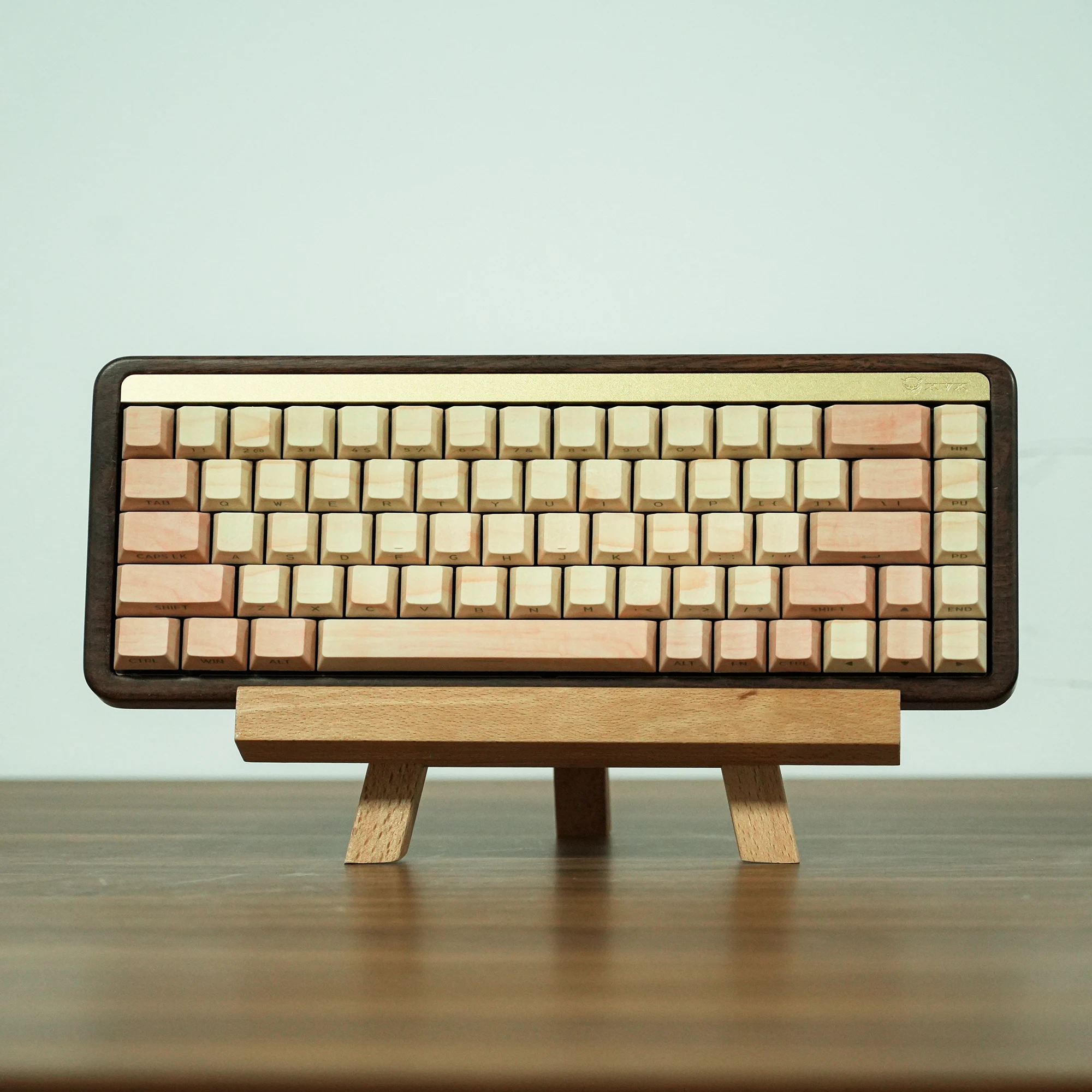 QBYI Light wood grain keycap side print shine through PBT key cap 75% cherry mx mechanical keyboard caps 127 keys