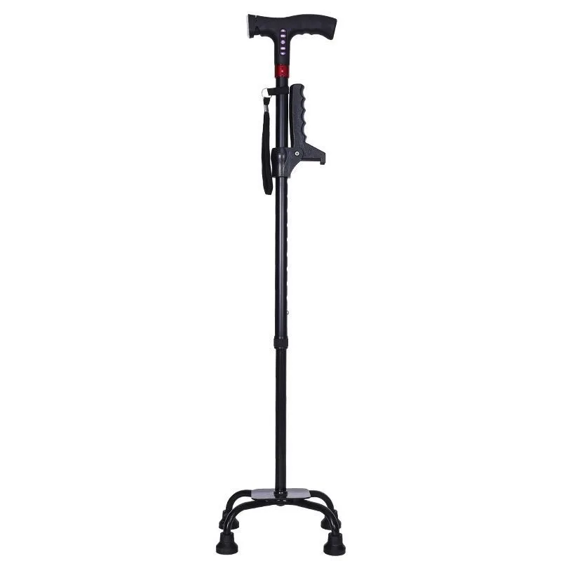 CaneMulti-functionalSmart إنذار تلقائي غير قابل للانزلاق المسنين أربعة أرجل قابل للسحب قابلة للشحن مصباح يدوي راديو حجم قابل للتعديل