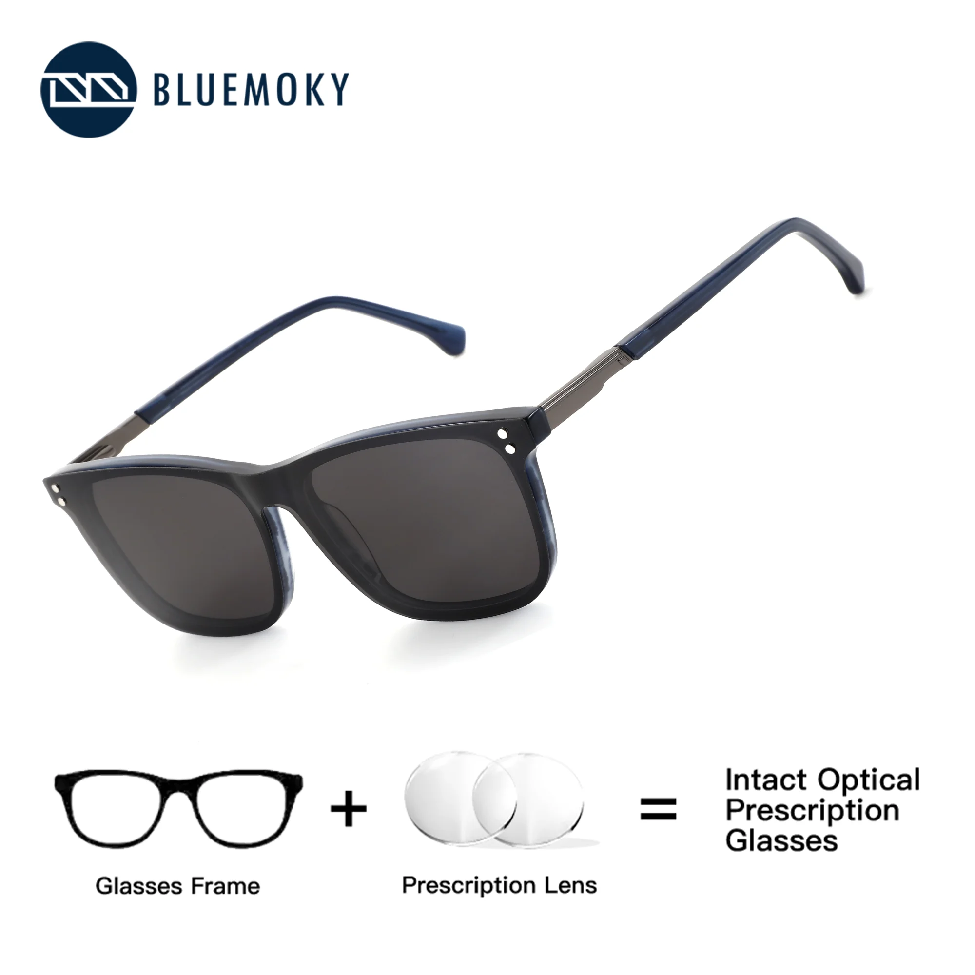 

BLUEMOKY (L Size) Acetate Prescription Eyeglasses Polarized UV400 Men's Clip-on Lenses Glasses for Sight for Men Anti-Blue Light