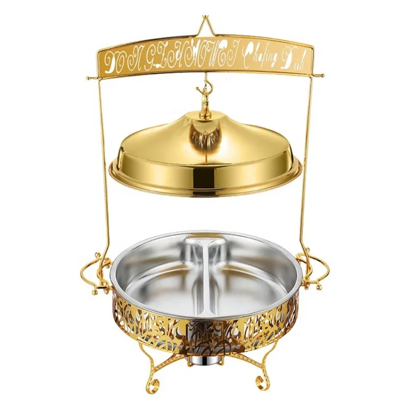 

Gold Stainless Steel Gold Plated Buffet Furnace Hydraulic Cover Breakfast Heating Insulation Furnace Commercial Hotel Restaurant