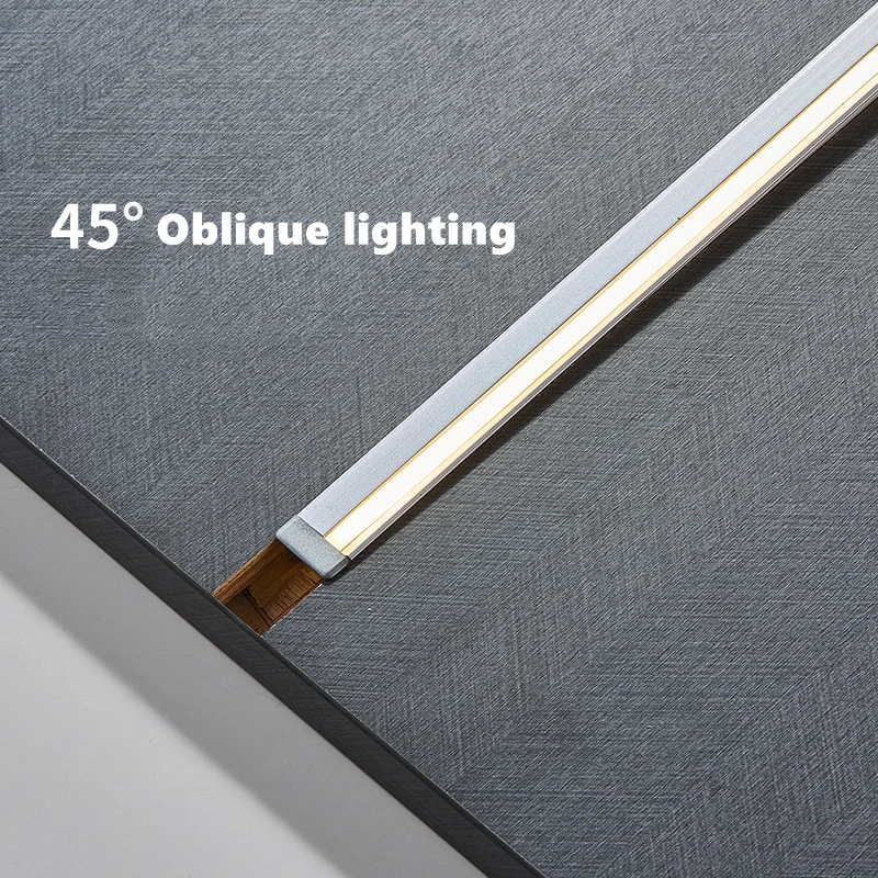 Barra de luz empotrada oculta ultrafina, luz LED brillante oblicua de 45 grados, capa de perfil de aluminio, Canal lineal, cubierta de silicona