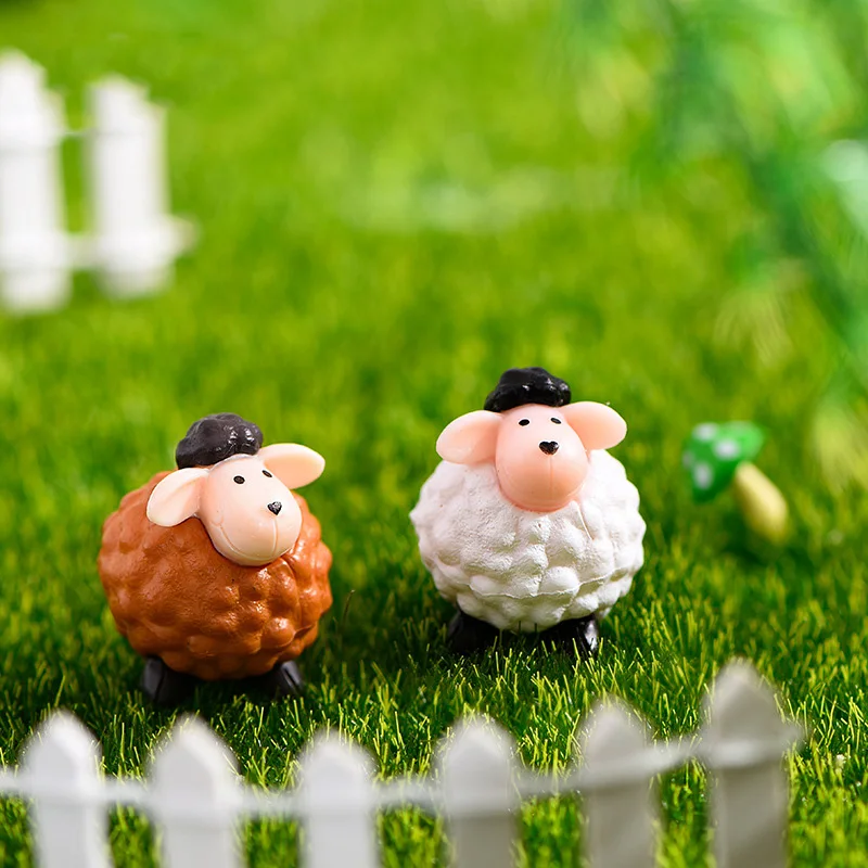 Cute Small Sheep Fairy Garden Miniatures Figurines Goat Cartoon Animal Figure Terrarium Toy Micro Landscape Home Decoration DIY