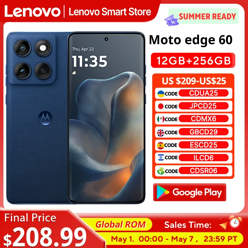 Motorola MOTO edge 60 Smartphone 5G Original Global ROM 6.7‘’ 1.5K 120Hz pOLED Display MediaTek Dimensity 7400 IP68 Cellphone