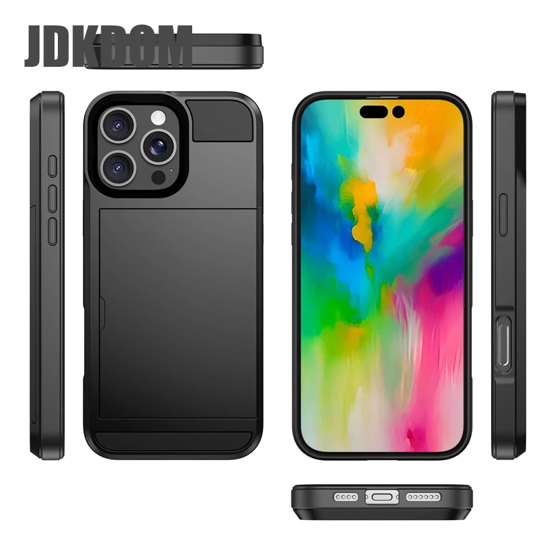 JDKDOM スライドカードスロットクレジットカード財布電話ケース iPhone SE4 X XR XS 耐衝撃カバー iPhone 11 プロマックス 6 7 8 6S プラス