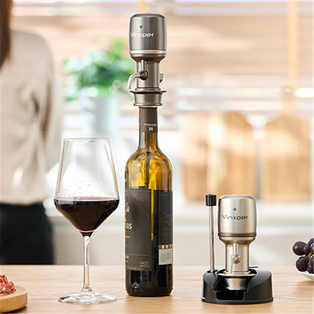 

Vinxper Rechargeable Electric Wine Aerator 0-240min Aeration Portable Instant Wine Decanter One-Touch Adjustable Wine Dispenser