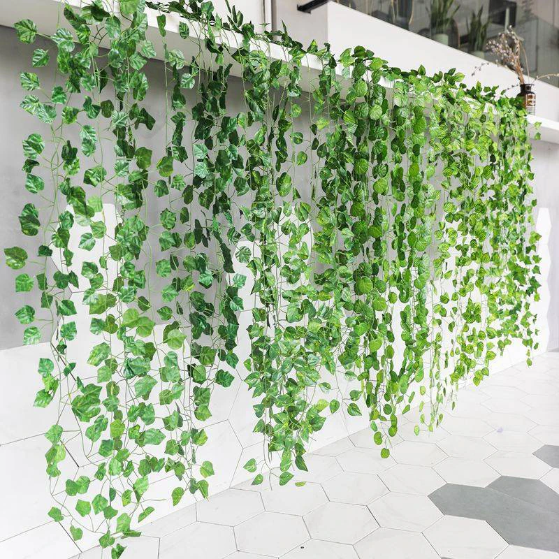 2,1 m künstliche Pflanze grüne Efeublätter Girlande Seide Wandbehang Rebe Hausgarten Dekoration Hochzeit Party DIY gefälschte Kranz Blätter – Detail 4