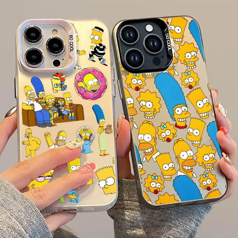 Etui na telefon Apple iPhone 15 14 13 12 11 MAX XR kolorowe posrebrzane wewnątrz etui śmieszne kreskówki Simpsons