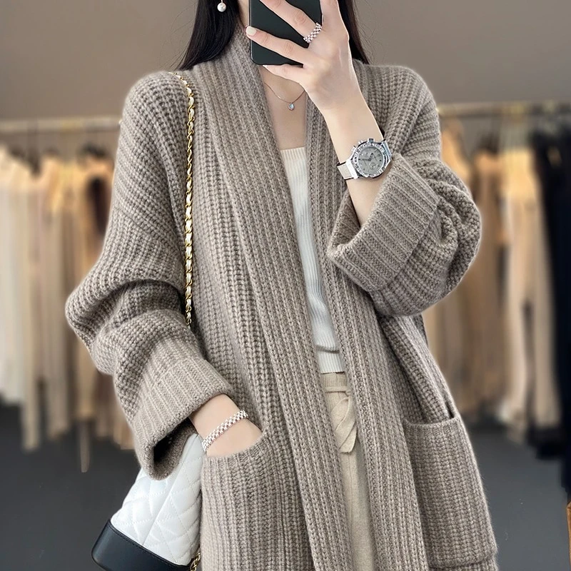 Large Size 5XL New Mid-Lentgh Sweater Coat Women Autumn Winter Knitted Cardigan Korean Lazy Style Loose Female Knitting Sweaters