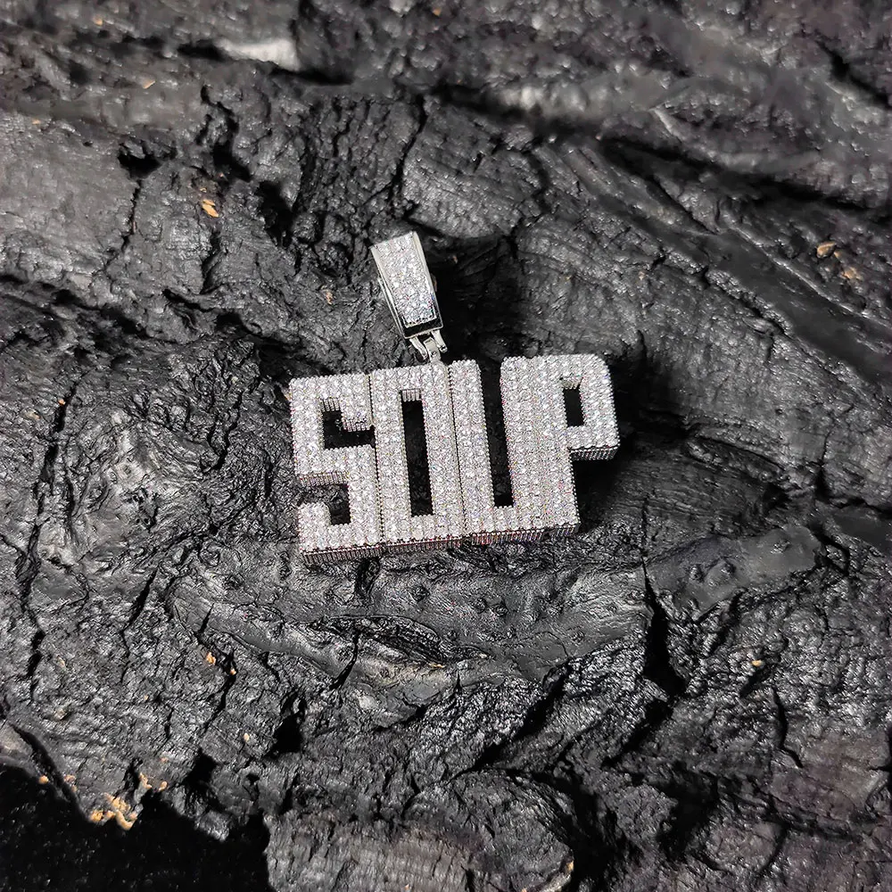Hip Hop Jewelry Iced Out Zircon Letter Name Pendant Personalization Custom Square Capital Letter Name Pendant